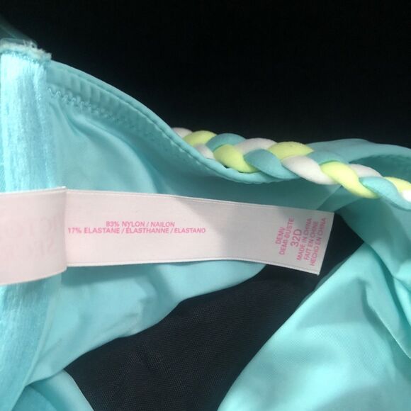 Victoria Secret Razorback Demi Bra 32D Aqua Front Close Braided Strap Underwire - Picture 5 of 6